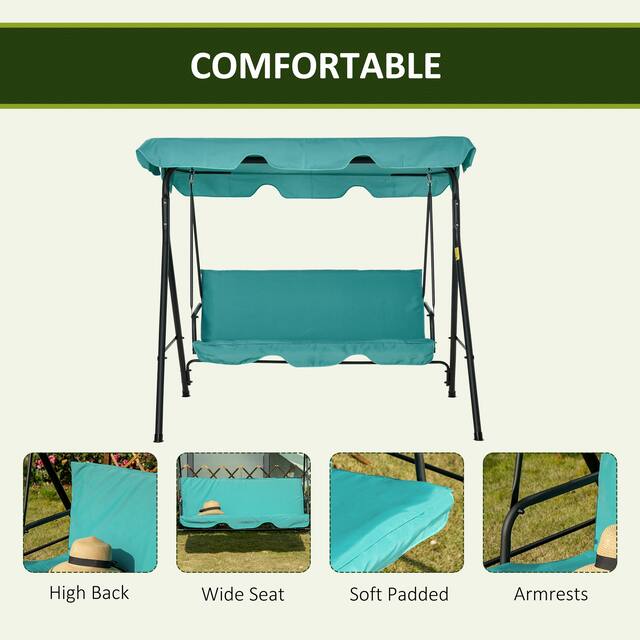 Outsunny 3-Person Porch Lawn Swing with Canopy, Outdoor Yard Glider Swing Chair with Stand