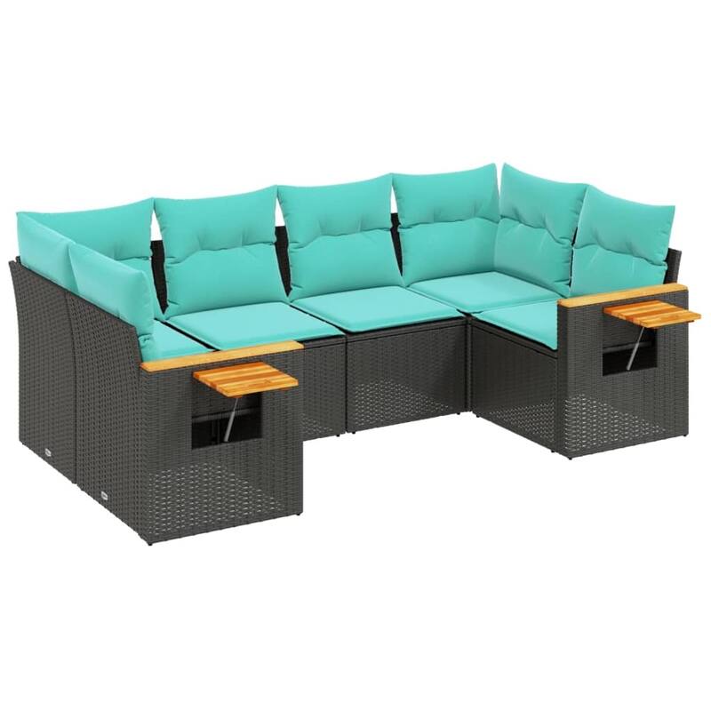 vidaXL 6 Piece Patio Sofa Set with Cushions Black Poly Rattan - 21.7x27.2x24.4