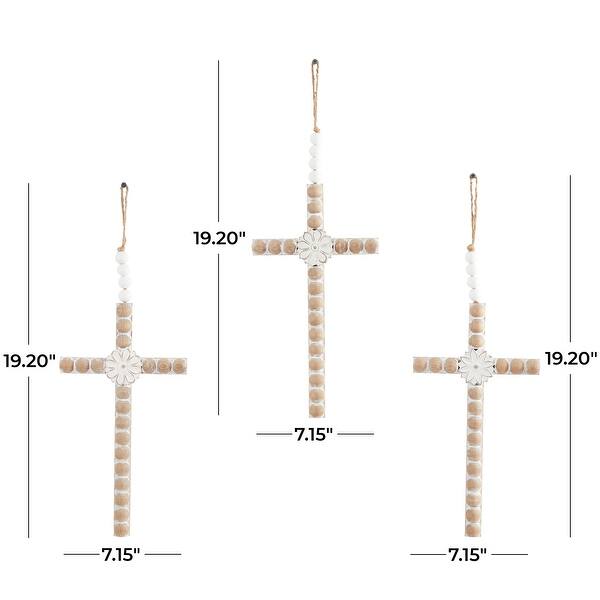 Light Brown Wood Carved Beaded Crosses Biblical Wall Decor with Rope ...