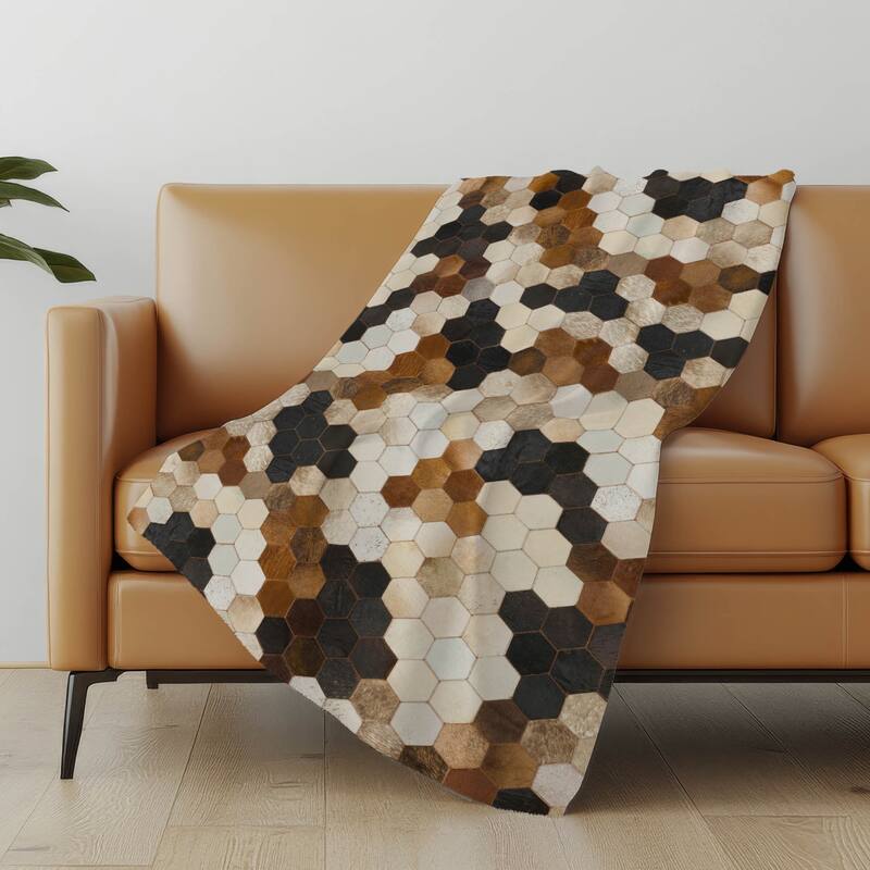 Premium Machine Washable ASB104 Faux Cowhide Sherpa Throw Blanket - Multi - 4'2" x 5'10"