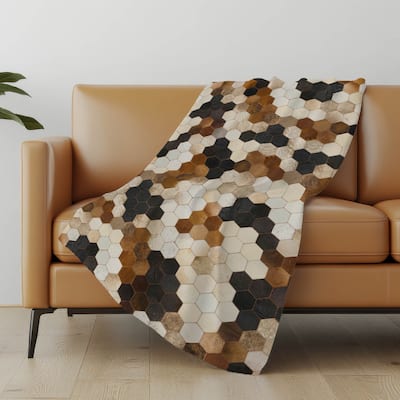 Premium Machine Washable ASB104 Faux Cowhide Sherpa Throw Blanket