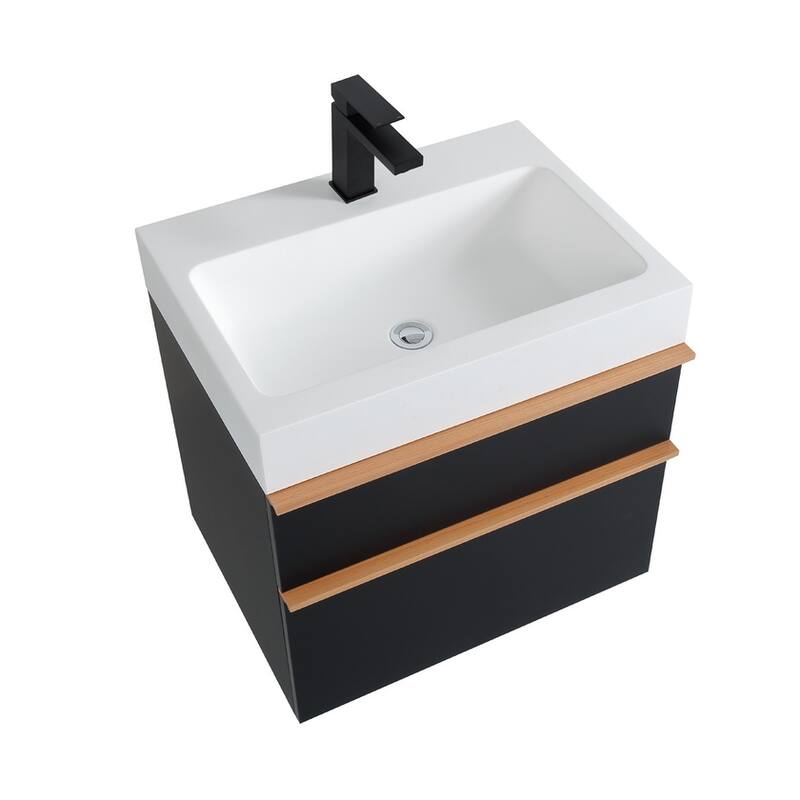 24 Inch Wall Mounted Bathroom Vanity with Integrated Acrylic Sink, 2 Soft-Close Drawers, Pre-Assembled,Modern Floating Cabinet