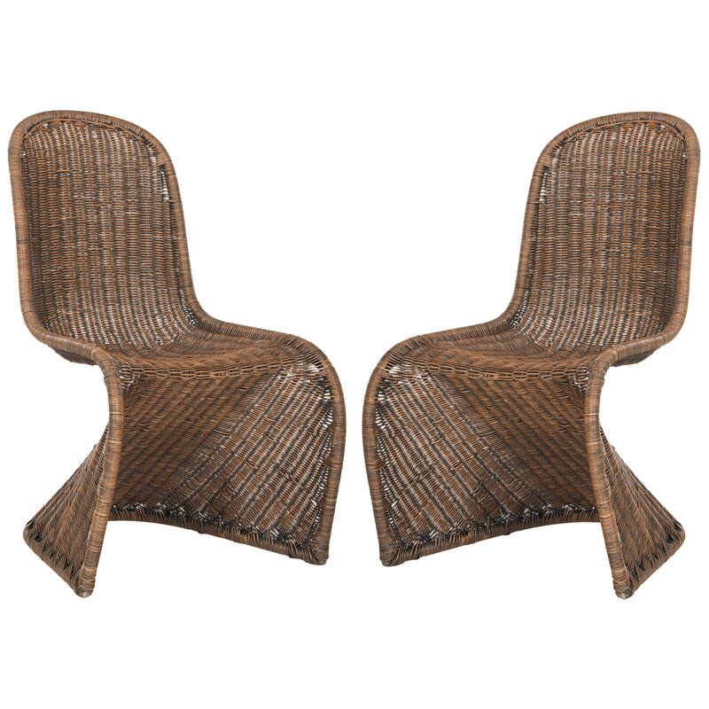 SAFAVIEH Baukje Grey Wicker Dining Chair (Set of 2) - 19Wx26Dx35H