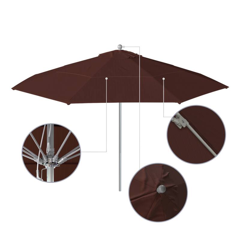 California Umbrella 11' Rd Aluminum Frame, Fiberglass Rib Market Umbrella, Push Open, Anodized Silver Finish, Olefin Fabric