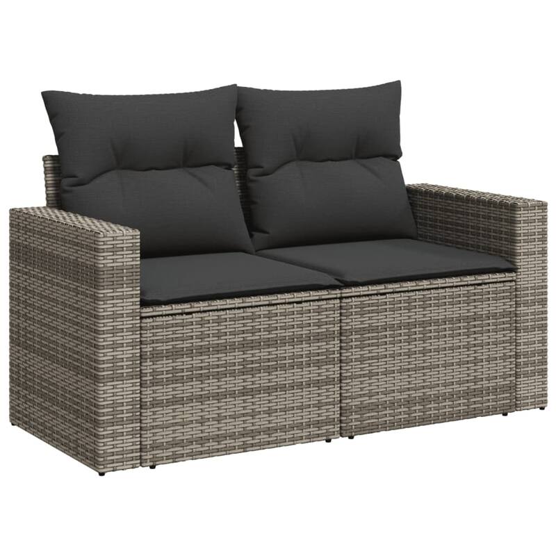 vidaXL Patio Sofa with Cushions 2-Seater Modular Couch Loveseat Poly Rattan - 24.4 x 51.6 x 27.2 in