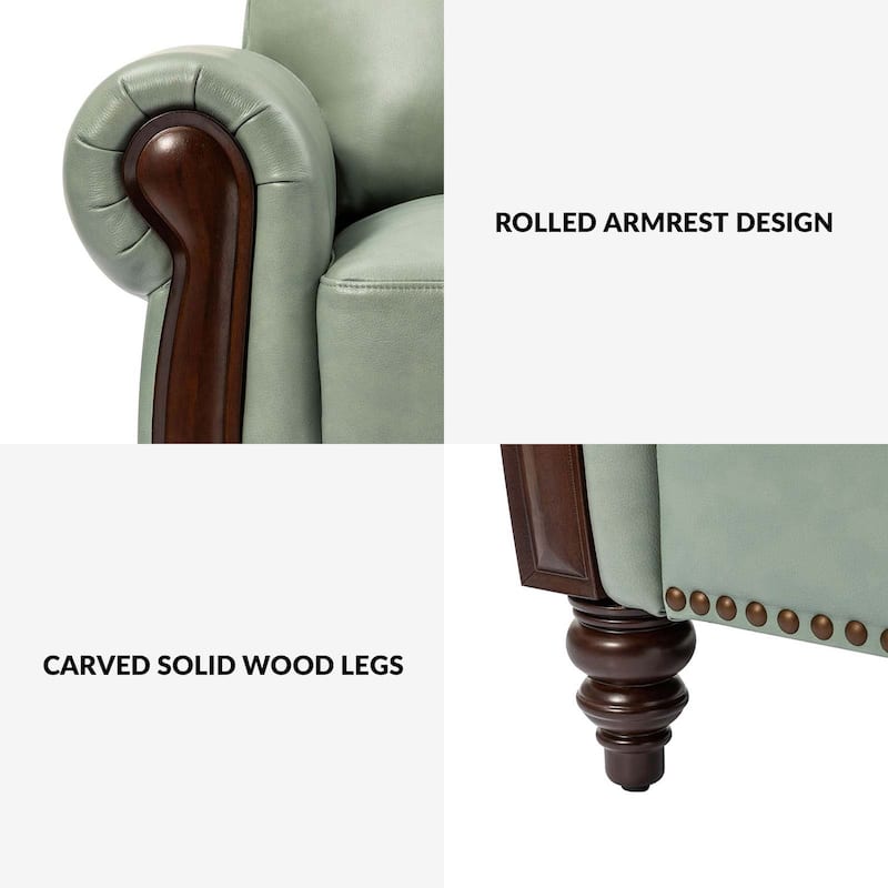 Eduard 84" Traditional Genuine Leather Sofa with Carved Wood Legs by HULALA HOME