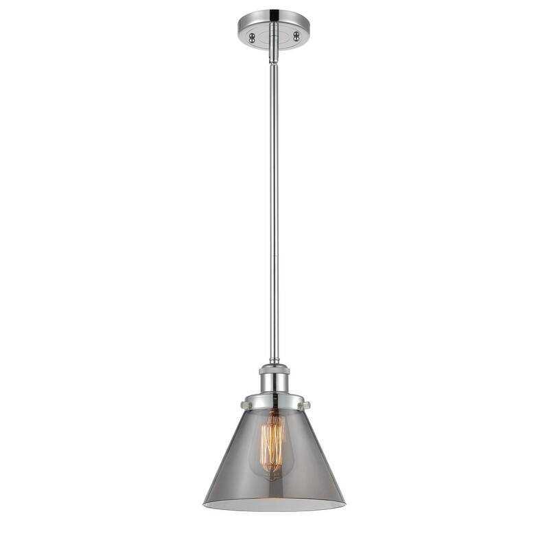 Innovations Lighting Large Cone 8" Wide Mini Pendant - Rod Hung - Polished Chrome / Plated Smoke