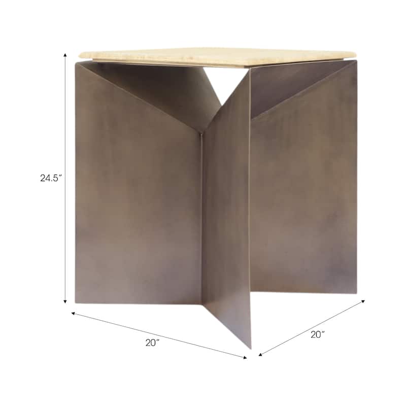Metal Travertine EndTable Contemporary Sculptural Base - 25" Bronze - 24.75"
