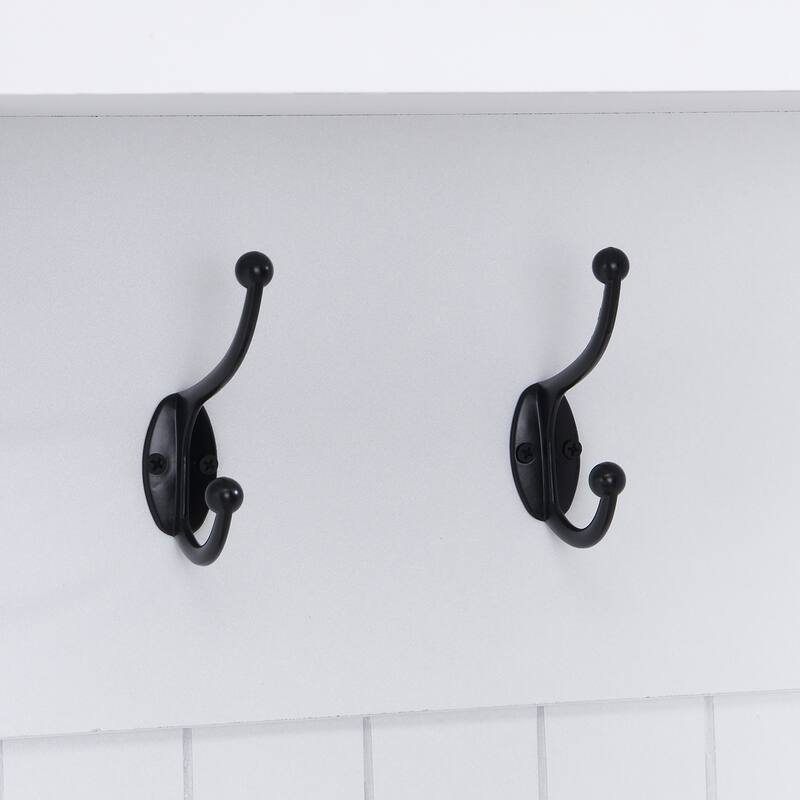 Farmhouse 59"W Wide Hall Tree with 8 Hooks, Practical Entryway Bench with Open Compartments