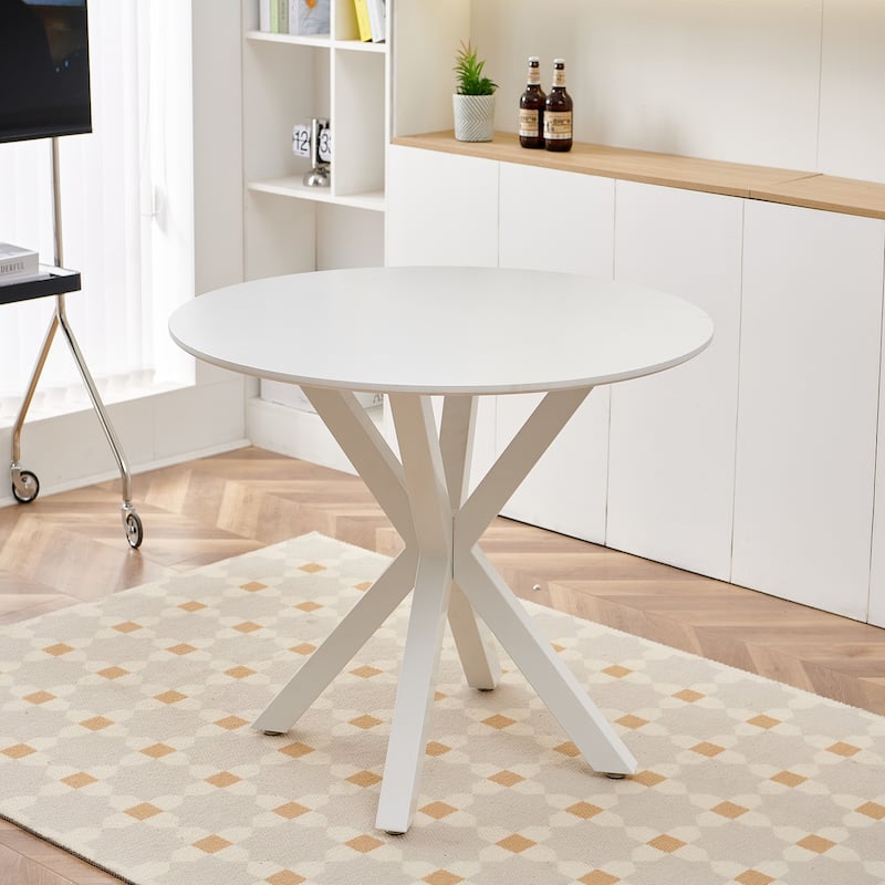 42.1"Round Table Mid-century Dining Table for 4-6 people With Round Mdf Table Top - White