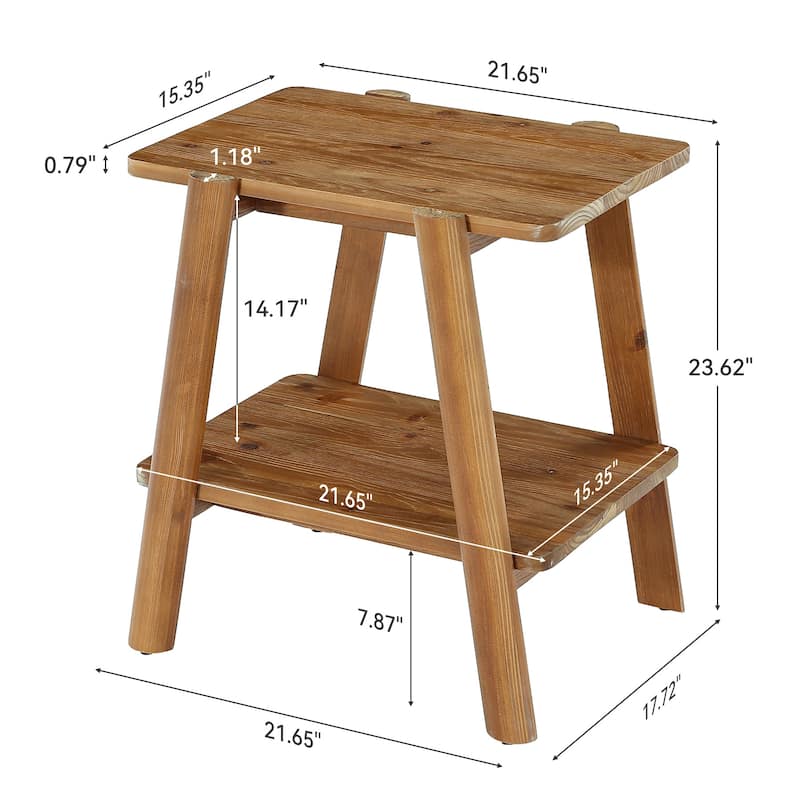 Solid Wood End Tables for Living Room, Farmhouse 2-tier Side Table - 17.72" D x 21.65" W x 23.62" H