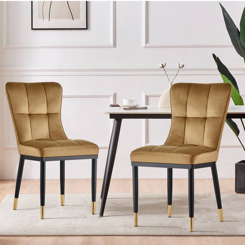 Modern Velvet Upholstered Dining Chairs, Set of 2/4 - 35.8"H x 18.9"W x 23.2"D - Set of 2 - Khaki