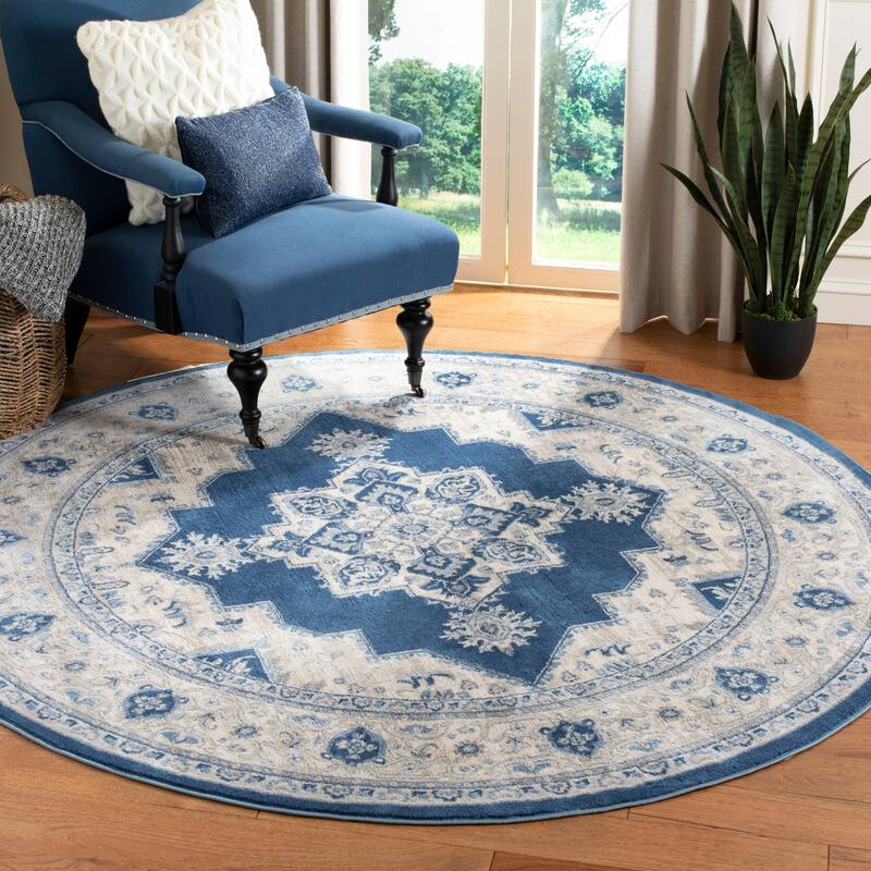 SAFAVIEH Brentwood Clara Traditional Oriental Medallion Rug - 9' x 9' Round - Navy/Cream