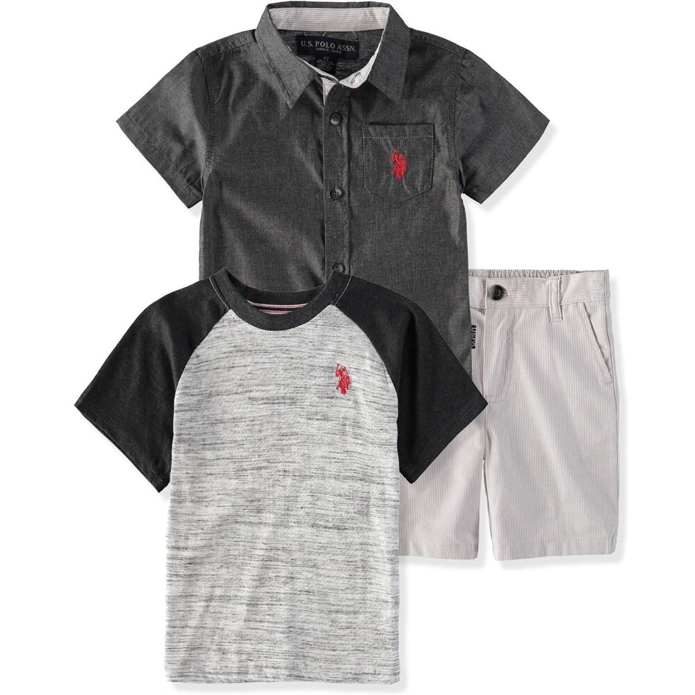 Shop U S Polo Assn Boys 2t 4t 3 Piece Woven Short Set Grey