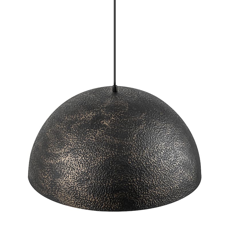 1-Light Modern Vintage Black Gold Leaf Dome Kitchen Island Pendant Lights - 19.6 in. W x 11.8 in. H