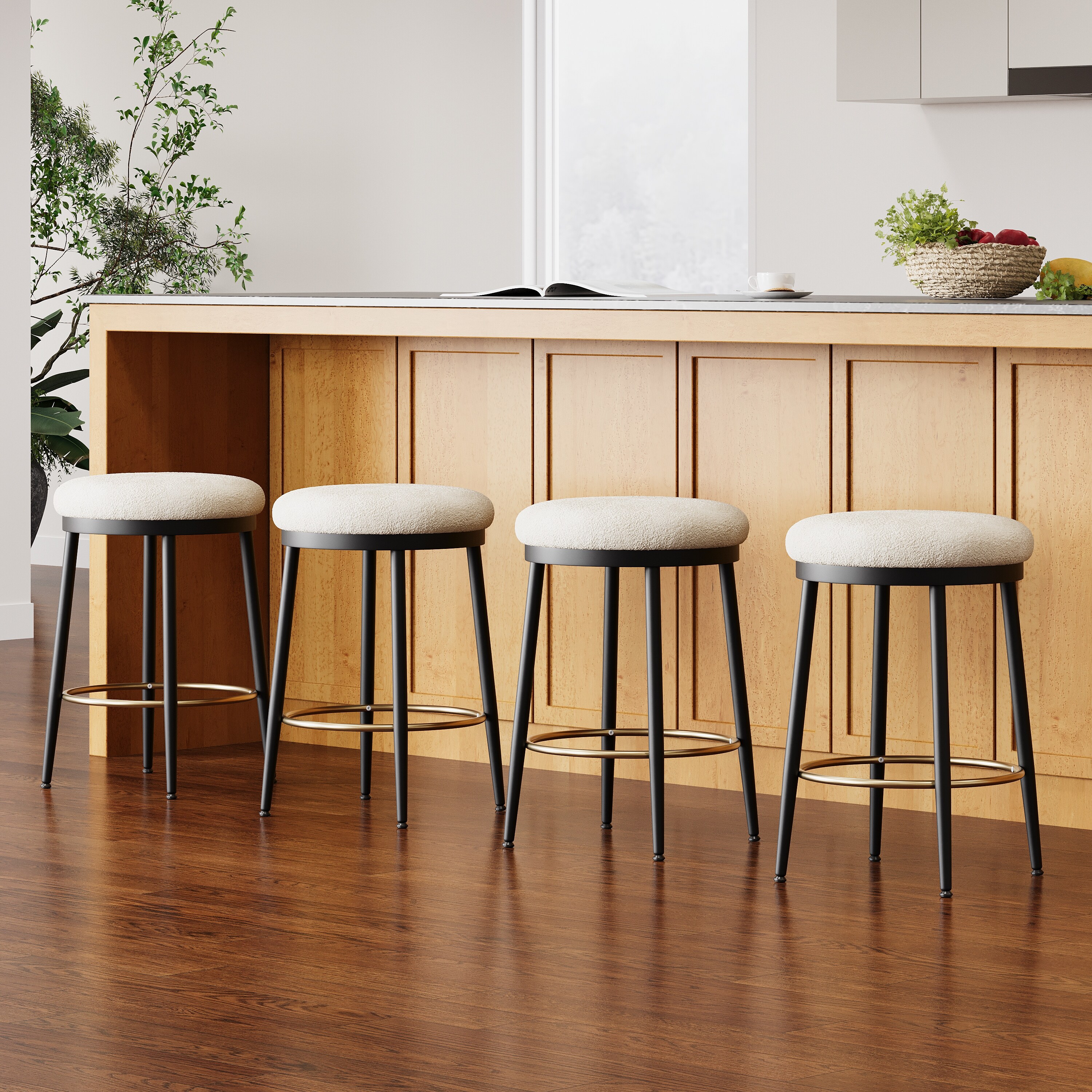 24.75'' Modern Counter Stools Set of 4,Black Counter Stools with iron Frame,Sponge cushion,Footrest,suitable for Dining Room.