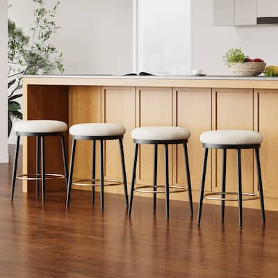 24.75'' Modern Counter Stools Set of 4,White Counter Stools with iron Frame,Sponge cushion,Footrest