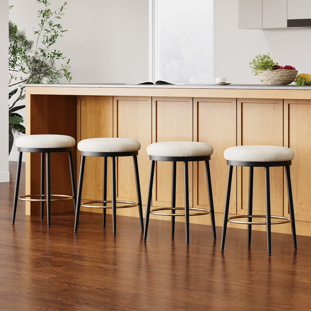 Altrium Modern Upholstered 24.75-Inch Round Backless Counter Stools with Iron Frame (Set of 4) by Christopher Knight Home