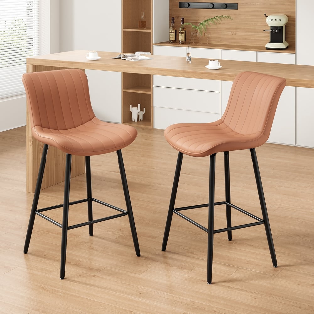 Counter Stools Set of 2, Faux Leather Counter Height Bar Stools, Modern Dining Table Chairs with Metal Legs