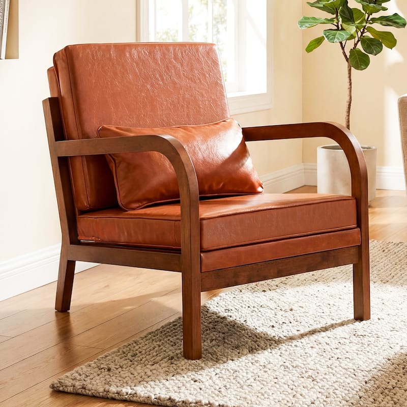 Gymax 2PCS Linen Fabric Upholstered Armchair w/ Lumbar Pillow