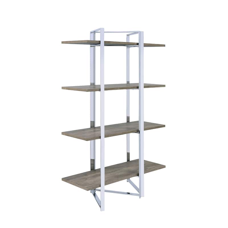Natural and Chrome 4-Shelf Bookshelf