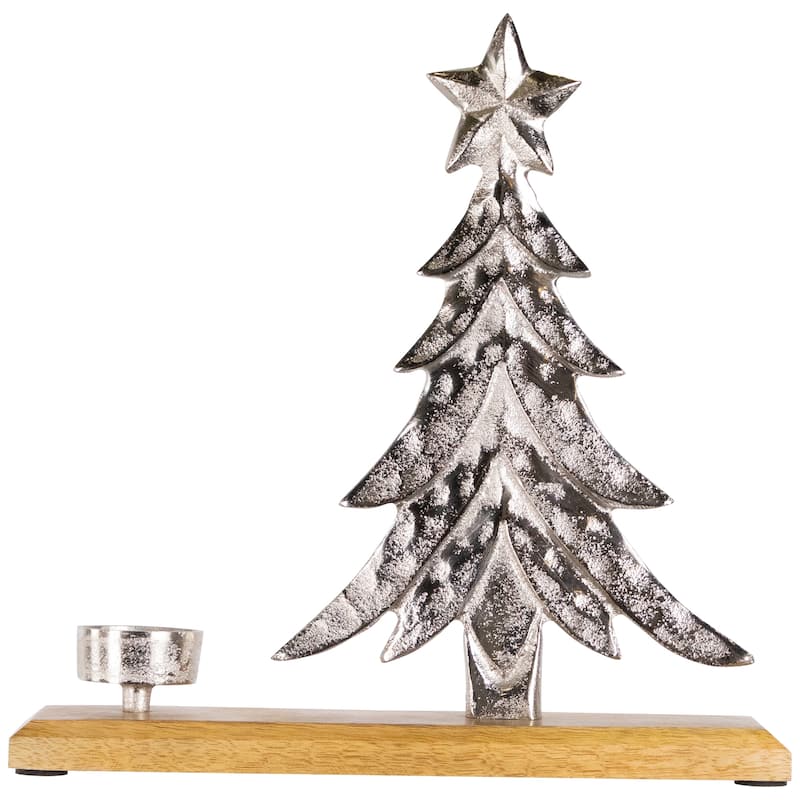 Downswept Tree with Star Topper Metal Christmas Tealight Holder - 11.5"