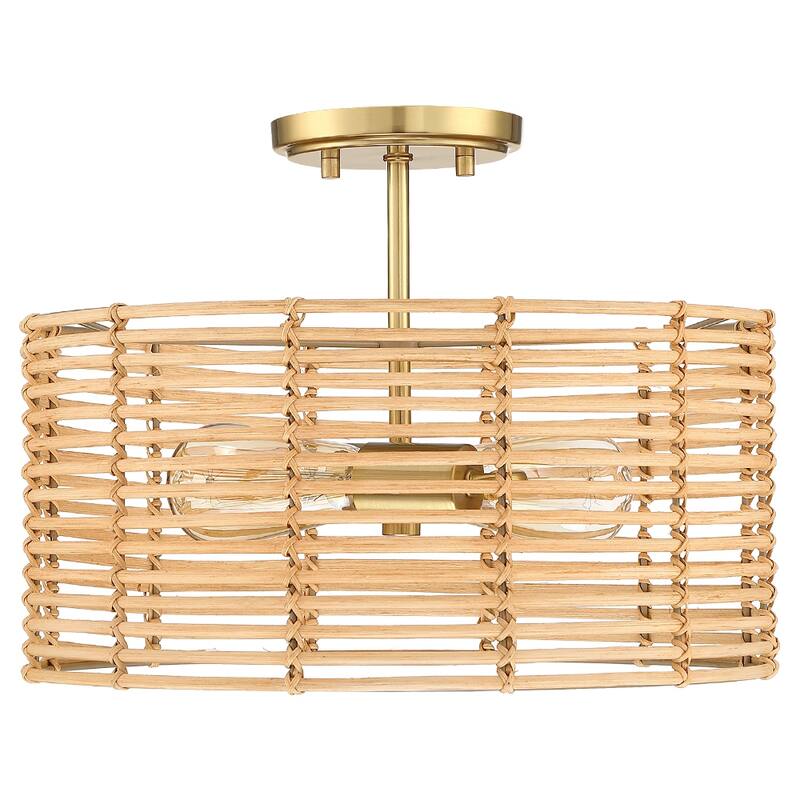 2-Light Bohemian Rattan Semi-Flush Mount Ceiling Light