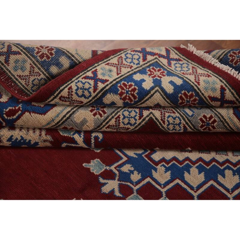 Geometric Red Kazak Area Rug Wool Carpet - 8'0" x 11'8"