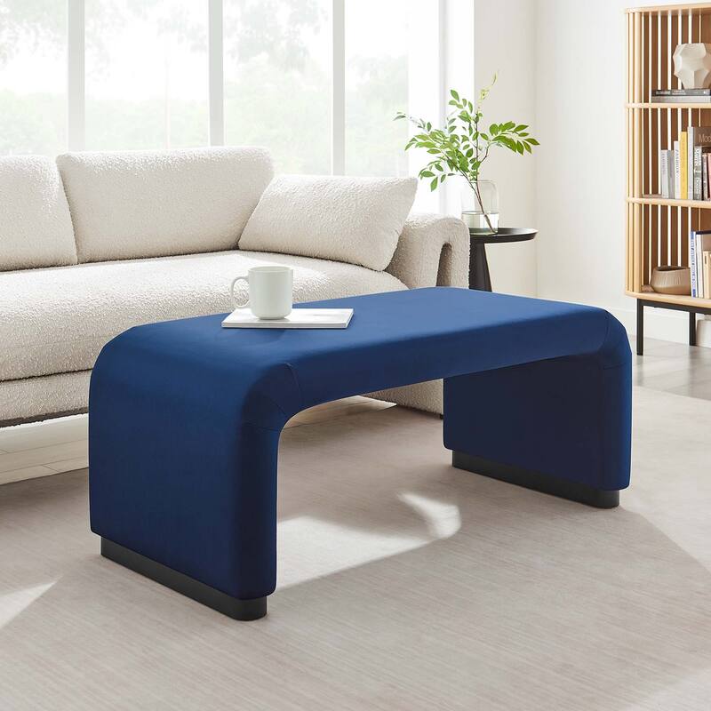 Koda Performance Velvet Waterfall Ottoman - Black Midnight Blue
