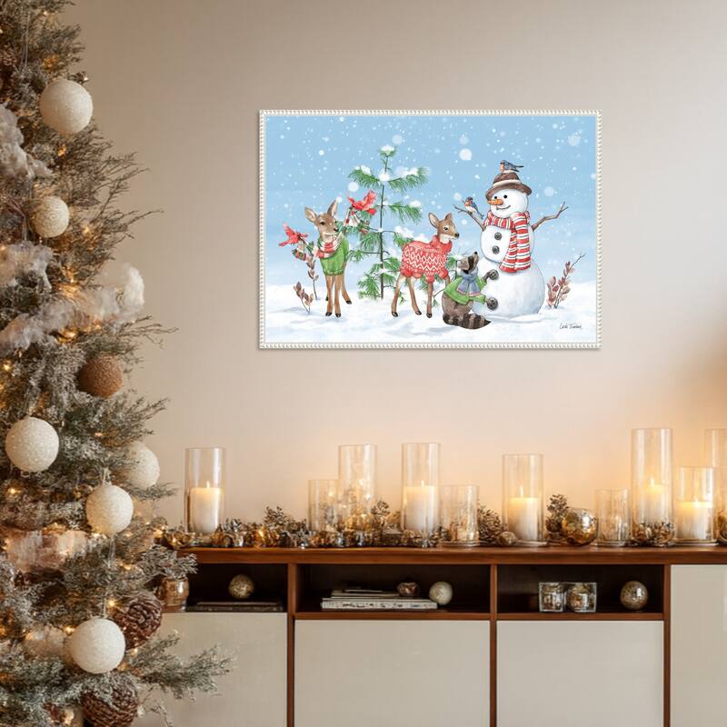 Festive Friends I by Leslie Trimbach (33 x 23 in.), Framed Canvas Wall Art Print - Sylvie Beaded White