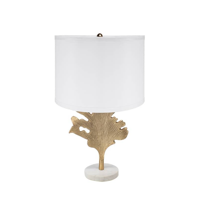 D13x22.2" Gold and White Table Lamp with Leaf Design