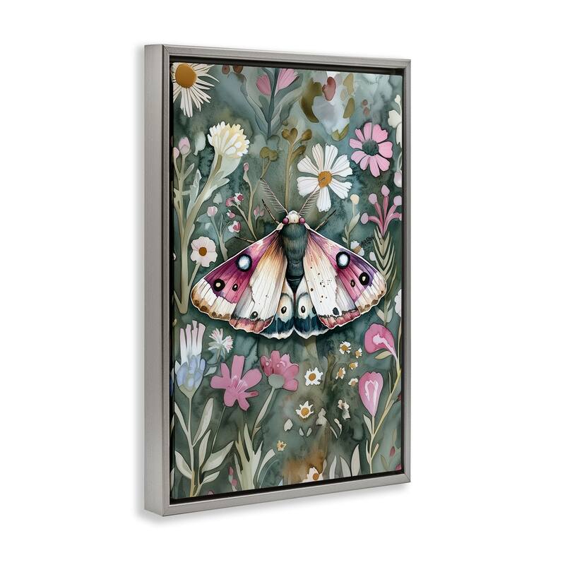 Stupell Beautiful Moth over Florals Framed Floater Canvas Wall Art Design By The Dutch Lady