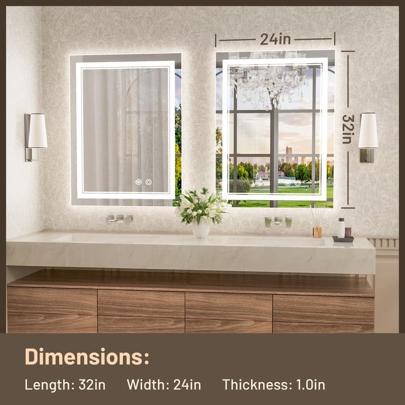 KEONJINN LED Lighted Bathroom Vanity Mirror 3 Colors Lights Wall Mirror