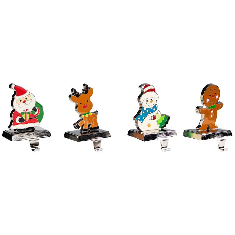 Set of 4 Christmas Figures Stocking Holders with Silver Base