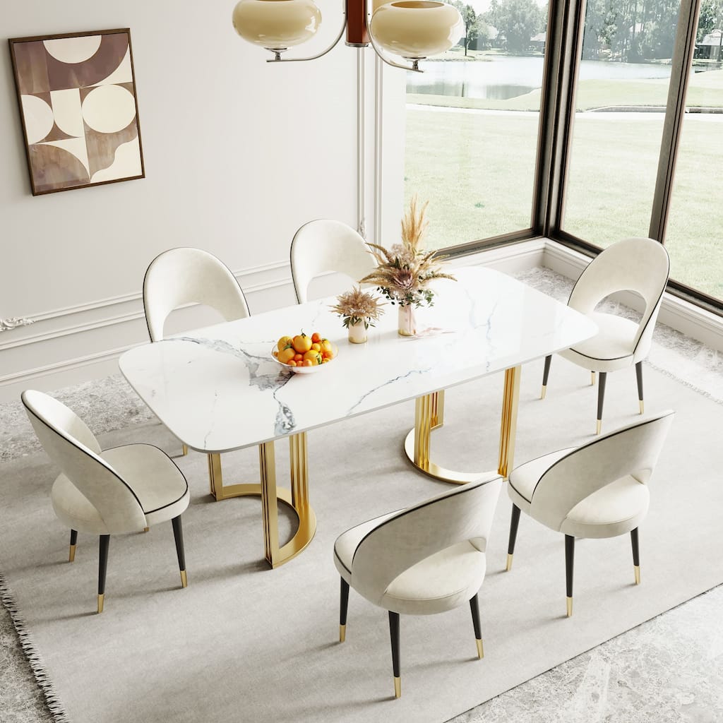 JASIWAY 6-Person Modern Rectangular Dining Table with 6pcs Chairs