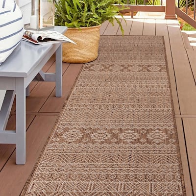 World Rug Gallery Distressed Geometric Bohemian Textured Flat Weave Indoor/Outdoor Area Rug
