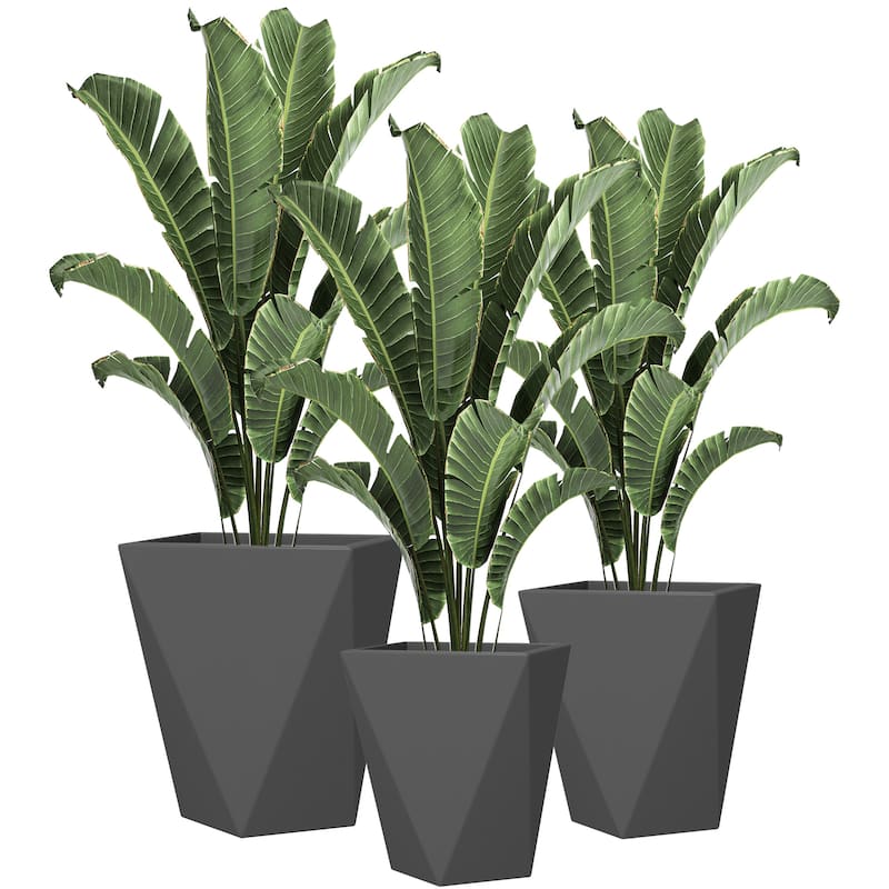 Outsunny 18", 15.25", 11.75" Tall Planters Set of 3, MgO Indoor Outdoor Planters with Drainage Holes, Stackable Flower Pots