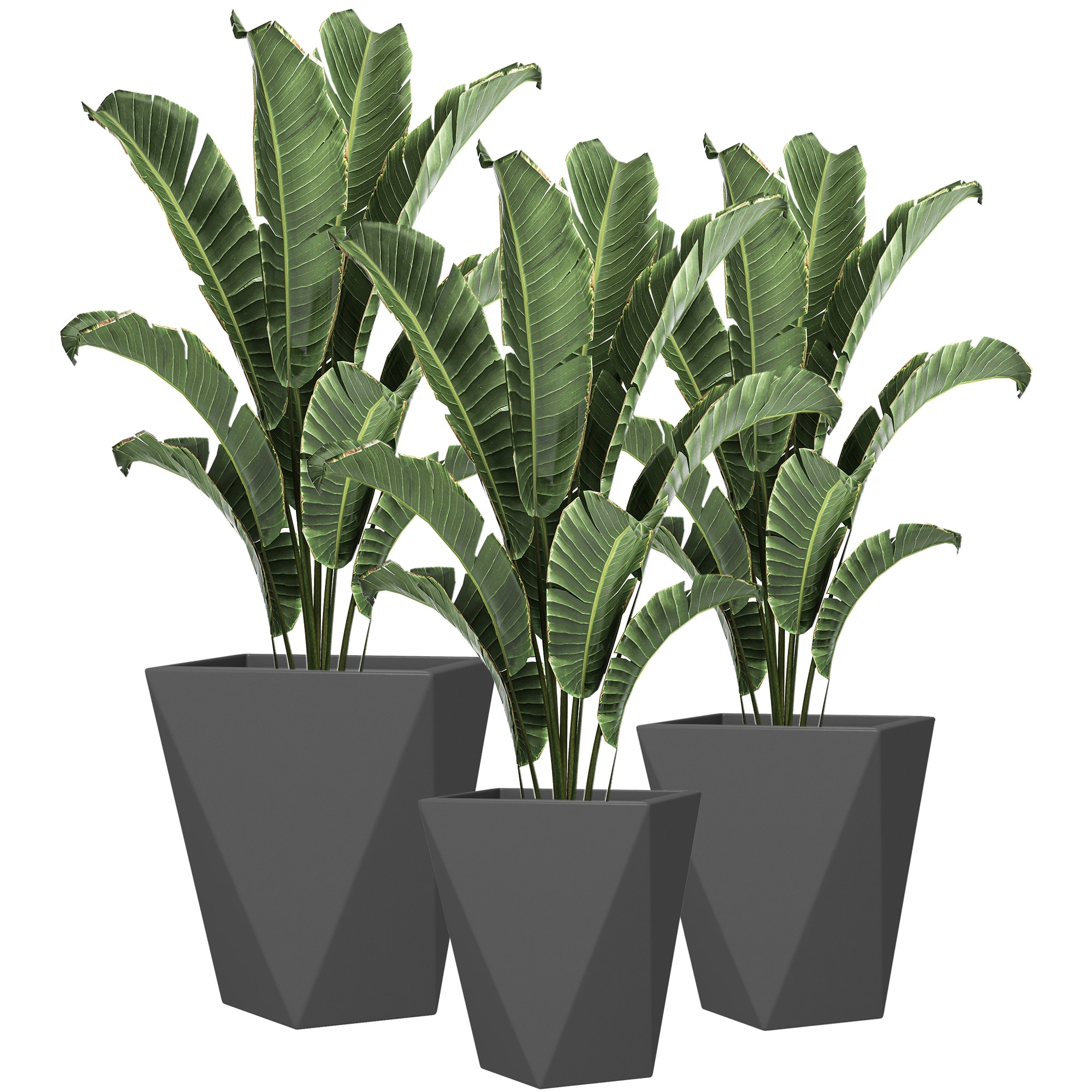 Set 3 Geometric Outdoor Planter Pots with Self-Draining Drainage Holes