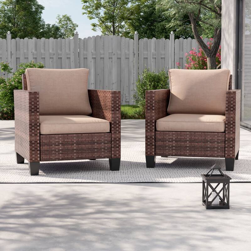 LIVOOSUN 2Pcs Outdoor Seating Sets Patio Brown Rattan Furniture Chair