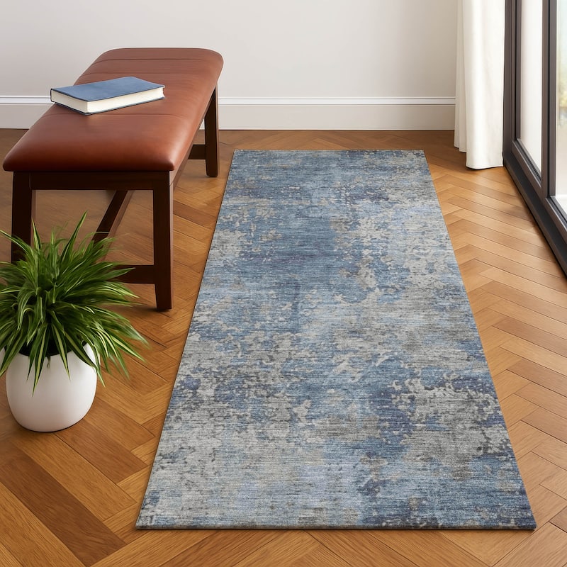 Premium Washable Super Soft Chic Abstract Mayfield Rug - Denim - 2'3" x 7'6"