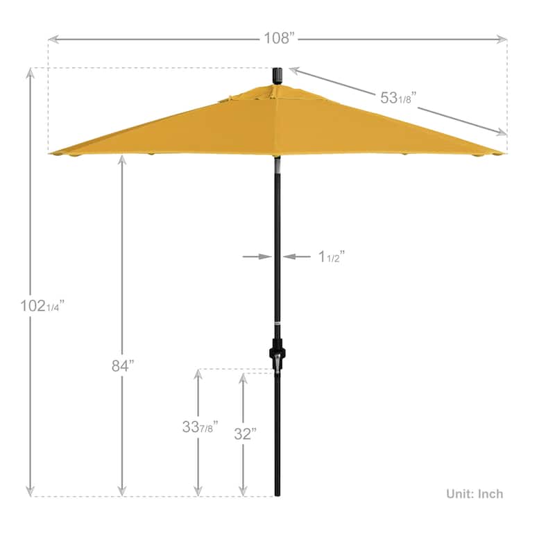 California Umbrella 9' Rd Patio Umbrella Black Aluminum Frame Fiberglass Ribs Crank Lift Collar Tilt, Pacifica Pacific Blue