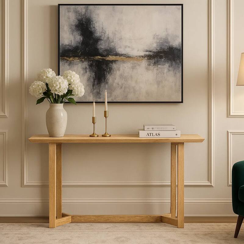 Nina Console Table, 48" Rectangular Top, Open Frame with Trestle Base, Natural Brown Mango Wood