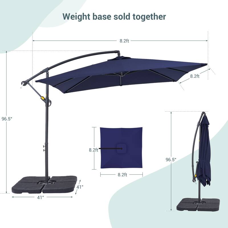 Bonosuki 8.2 x 8.2Ft Patio Offset Umbrella w/ Weighted Base
