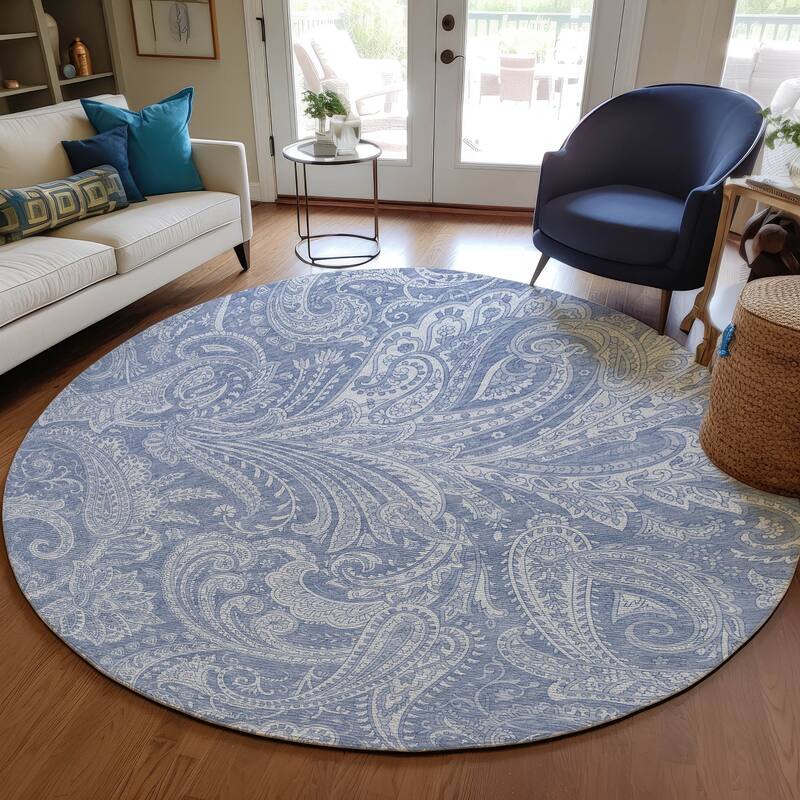 Machine Washable Indoor/ Outdoor Chantille Traditional Paisley Rug - Denim - 8' x 8'