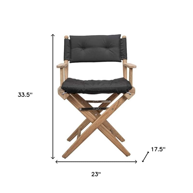 23" Black and Brown Solid Wood Indoor Outdoor Director Chair with Black Cushion