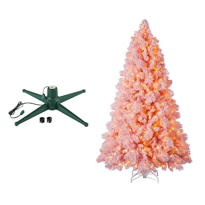 Home Heritage Rotating Tree Stand Base w/Snowdrift 6.5' Pine Christmas Tree