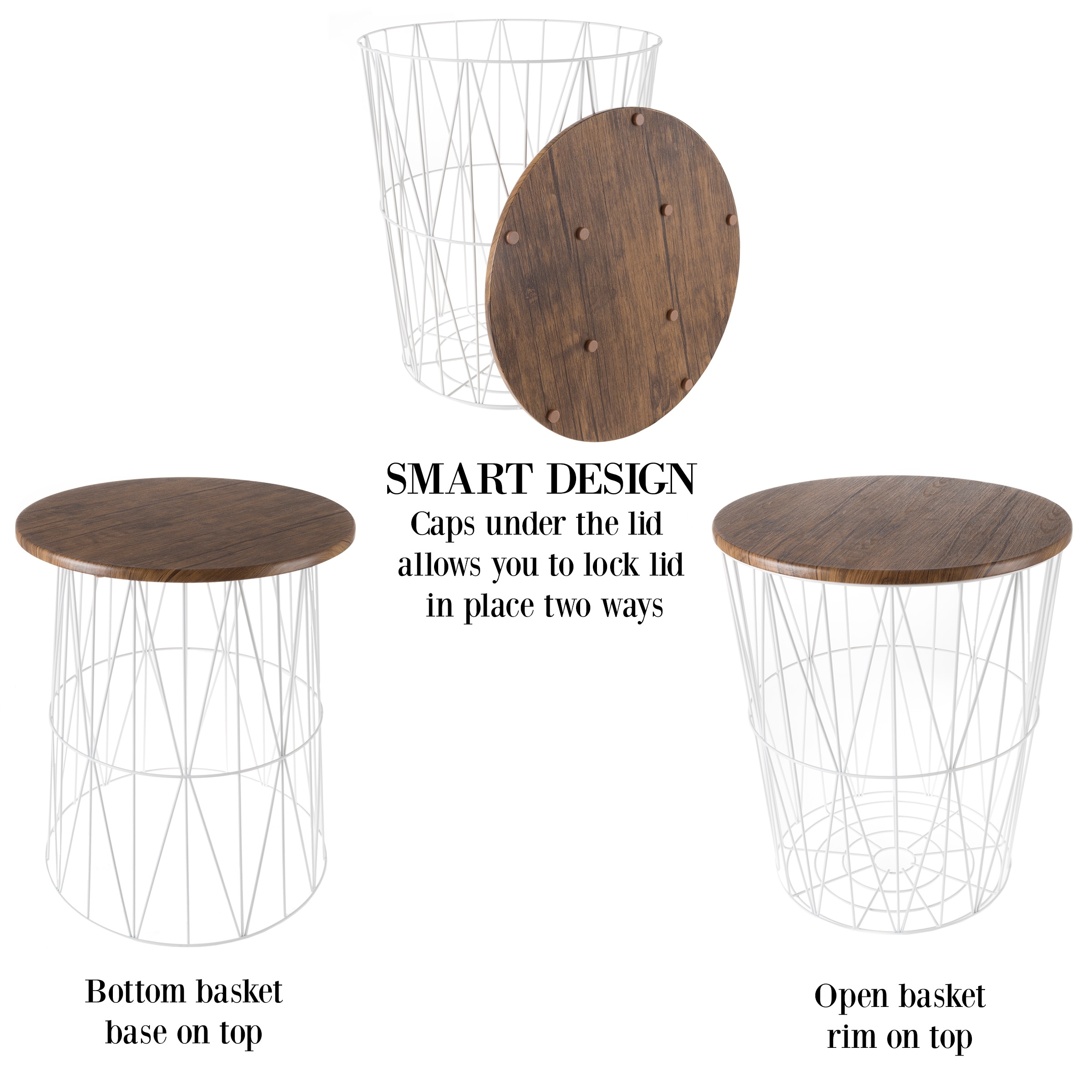 Lavish home nesting end tables with storage store set of 2 convertible round metal basket veneer