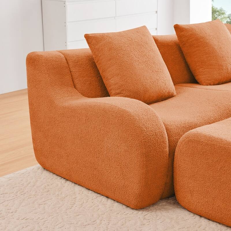 115.3" U-shaped Soft Teddy Fabric Boneless Sectional Sofa for Relaxed