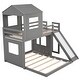 preview thumbnail 5 of 11, Twin-Full Playhouse Bunk Bed wFarmhouse, Slide, Windows, Ladder - Grey