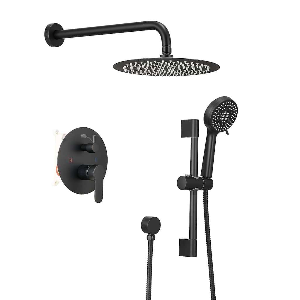 10-Inch Shower System, Slide Bar Shower Faucets Sets Complete Round Shower Heads and 5-Spray Handheld Combo, Wall Mounted